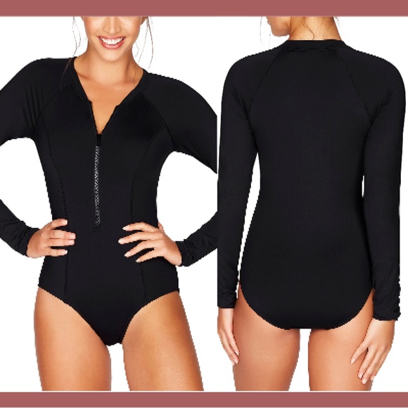 NEW $125 Sea Level [ 14 US ] Front Zip Long Sleeve‎ One Piece Swimsuit Black - Picture 11 of 12